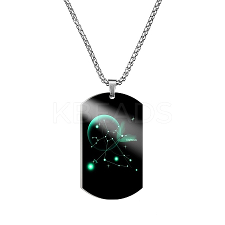 Stainless Steel Constellation Tag Pendant Necklace with Box Chains ZODI-PW0006-01I-1
