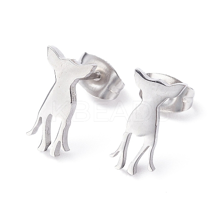Non-Tarnish Deer Shape 304 Stainless Steel Stud Earrings for Women LS-EJEW-Z017-11P-1