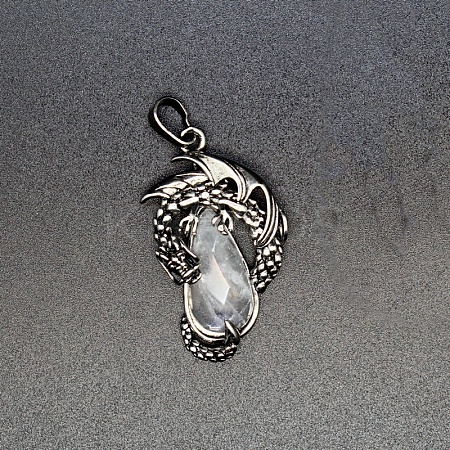 Natural Quartz Crystal Brass Pendants G-PW0004-66A-1
