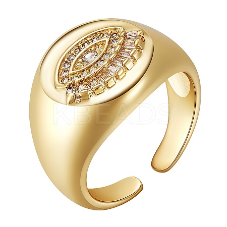 Cubic Zirconia Evil Eye Open Cuff Ring RJEW-SZ0001-27-1