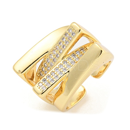 Rectangle Clear Cubic Zirconia Open Cuff Ring RJEW-L121-023G-1