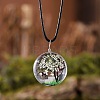 Flat Round Glass with Dried Flower Tree Inner Pendant Black Waxed Cord Necklaces FS-WG87A6D-14-1