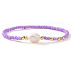 Brass & Glass & Natural Freshwater Pearls Beads Stretch Bracelets for Women OA4246-2-1