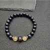 Taurus Round Synthetic Blue Goldstone & Natural Rutilated Quartz Stretch Bracelets for Women Men EA3132-12-1