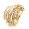 Rack Plating Brass Micro Pave Cubic Zirconia Open Cuff Ring for Women RJEW-F153-05G-1