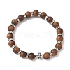 Natural Sandalwood Round Beadeed Stretch Bracelets Sets for Men Women BJEW-JB12355-02-2