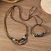 Wood & Alloy & Wax Cord Beaded Necklace & Braided Bead Style Bracelets Sets FS-WG2541A-01-6