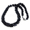 Synthetic Blue Goldstone Hexagon Prism Graduated Beaded Necklaces for Women Men NJEW-K388-03V-1