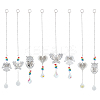8Pcs 8 Styles Brass Hollow Heart/Owl/Angel/Butterfly Hanging Ornaments HJEW-AN0001-03-1