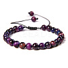 Natural Tiger Eye Round Bead Adjustable Braided Bracelets UO3136-10-1