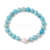 Natural Hemimorphite & Cultured Freshwater Pearl Round Beaded Stretch Bracelets for Women BJEW-JB13321-03-2