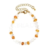 Natural Freshwater Shell Star & Shell Pearl & Natural Amber Chip Beaded Bracelets BJEW-JB14321-3