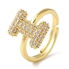 Rack Plating Letter Brass Micro Pave Clear Cubic Zirconia Adjustable Rings for Women KK-S391-03G-I-2