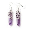 Gemstone Bullet with Flower Dangle Earrings EJEW-G300-02P-3