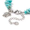 Synthetic Turquoise(Dyed) Chips & Imitation Pearl Beaded Bracelet with Alloy Turtle Charm BJEW-TA00145-5