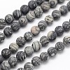 Frosted Round Natural Black Polychrome Jasper/Picasso Stone/Picasso Jasper Beads Strands G-N0166-44-6mm-1