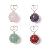 4Pcs 4 Styles Natural Rose Quartz & Green Aventurine & Amethyst & Carnelian Copper Wire Wrapped Heart Ball Pendants PALLOY-TA00215-02-1