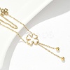 304 Stainless Steel Shell Pearl Clover Pendant Double Layered Necklaces for Women NJEW-U036-01G-3