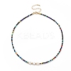 Shell Star & Glass Beaded Necklace for Women NJEW-JN03910-03-1