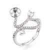 Curve Shape Brass Micro Pave Clear Cubic Zirconia Adjustable Ring Settings KK-T076-46P-1