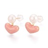 Heart Brass Natural Pearl Stud Earrings PEAR-N017-07A-1