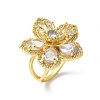 Brass Pave Clear Cubic Zirconia Cuff Rings for Women RJEW-S621-01G-2