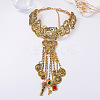 Bohemian Zinc Alloy Rhinestone Flower Key Coin Long Tassel Choker Necklaces for Women FS-WGCB918-02-1