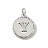 Brass Pave Natural Shell Flat Round with Letter Charms KK-Z115-13P-Y-1