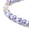 Handmade Flower Printed  Porcelain Ceramic & Natural Cultured Freshwater Pearl Beads Stretch Bracelets for Women BJEW-JB12877-4