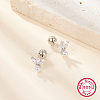 Anti-Tarnish Rhodium Plated 925 Sterling Silver Micro Pave Cubic Zirconia Flower Stud Earrings LS-CX0038-1-2