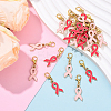 24Pcs 2 Colors October Breast Cancer Pink Awareness Ribbon Shape Alloy Enamel Pendant Decorations HJEW-YW00167-2