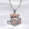 Brass Cute Cup Fox Pendant Cable Chain Necklaces for Women LS-NJEW-C067-03P-1