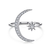 Rhodium Plated 925 Sterling Silver Cuff Rings RJEW-A019-26P-1