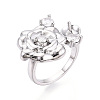 Flower Brass Micro Pave Clear Cubic Zirconia Cuff Ring Settings KK-T076-71P-1
