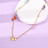 304 Stainless Steel Ball Chain Colorful Cubic Zirconia Flat Round Tassel Necklaces for Women LS-NJEW-A051-03G-01-3