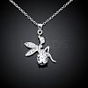 Silver Plated Brass Cubic Zirconia Fairy Pendant Necklaces NJEW-BB03304-2