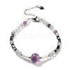 Natural Fluorite Round & Synthetic Non-magnetic Hematite & White Shell Beaded Bracelets for Women BJEW-K251-02B-2