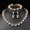 Alloy Rhinestone & Plastic Imitation Pearl Leaf Link Chain Necklaces & Stud Dangle Earrings & Link Bracelets Sets WG65A67-04-1