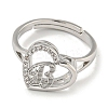 Heart with Letter Rack Plating Brass Micro Pave Cubic Zirconia Adjustable Rings for Women RJEW-I105-06P-B-2