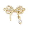 Rack Plating Brass Pave Clear Cubic Zirconia Bowknot Connector Charms KK-Z064-35G-02-1