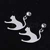 201 Stainless Steel Kitten Dangle Stud Earrings LS-EJEW-T008-JN745-1