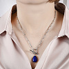 Dyed Natural Gemstone Pendant 304 Stainless Steel Paperclip Chain OT Necklaces for Women WG5218A-05-2