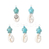 5Pcs 5 Styles Natural Cowrie Shell & Dyed Synthetic Turquoise Turtle Copper Wire Wrapped Pendants PALLOY-JF04034-02-1