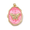 Oval with Butterfly Brass Enamel Locket Pendants KK-P334-18G-01-1