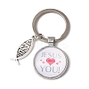 I Love Jesus Symbol Glass Pendant Keychain with Alloy Jesus Fish Charm KEYC-G058-01B-1