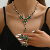 Flower Brass Rhinestone Pendant Necklaces & Stud Dangle Earrings FS-WG58BAB-01-1