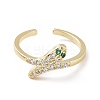 Green Cubic Zirconia Snake Open Cuff Ring RJEW-I094-17G-2