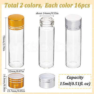 32Pcs 2 Colors Clear Glass Bottles Bead Containers CON-SC0001-13B-1
