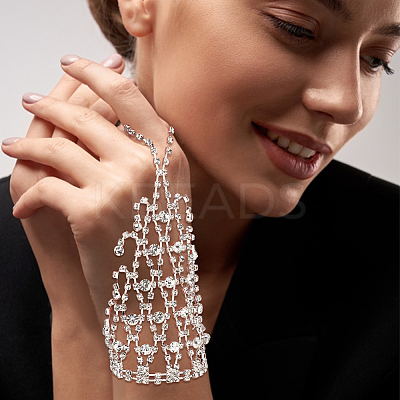 2Pcs 2 Colors Crystal Rhinestone Chain Tassel Ring Bracelets Set BJEW-AN0001-19-1