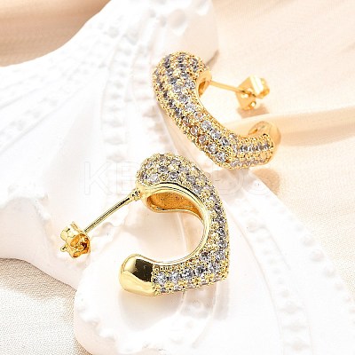Brass Micro Pave Clear Cubic Zirconia Stud Earrings for Women EJEW-U056-01A-G-1